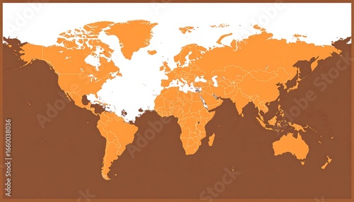 A simple, stylized world map highlighting countries in an attractive orange tone against a rich brown background.