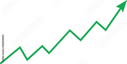 Green upward arrow growth chart vector showing positive progress, success, and rising trend. Perfect for finance, business, stock market, and investment concepts. Clean, bold, and modern design.