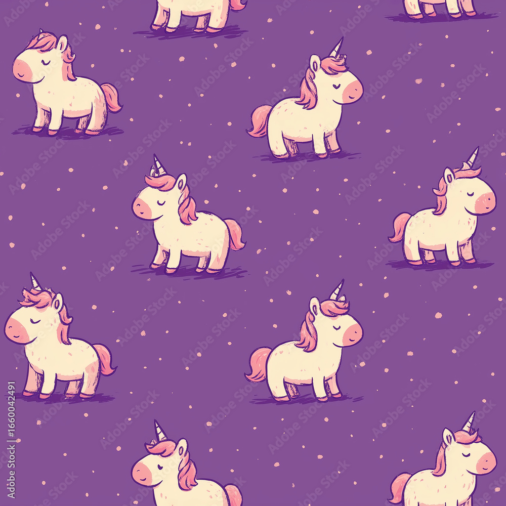 Fototapeta premium cute seamless unicorn pattern with kawaii style horses on pastel background, perfect for kids products, textiles, wrapping paper and stationery