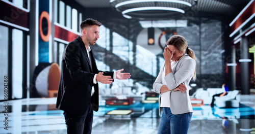 Schilderij op canvas Stressed Concierge Faces Verbal Abuse