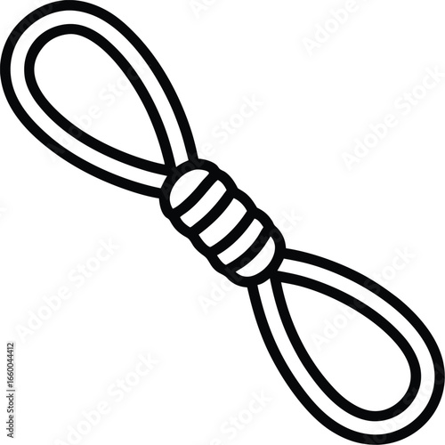 A simple black and white line drawing of a rope tied into a knot with two loops, isolated on transparent background