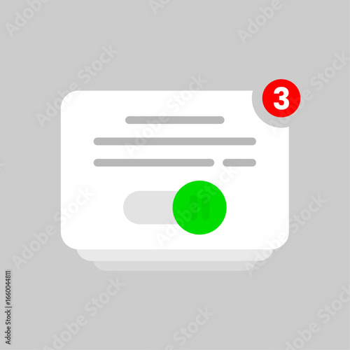 illustration of stacked notification icons with toggle switch. app notification settings, push notifications, user preferences, and alert management. for digital interfaces, mobile apps, UI concepts