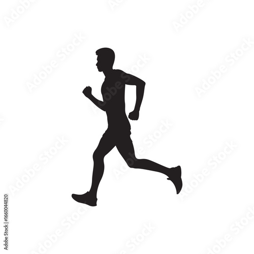 Jogger side view silhouette. Casual runner captured midjog  simple athletic silhouette.