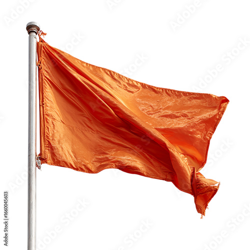 Orange Flag Waving on a Pole isolated on transparent background