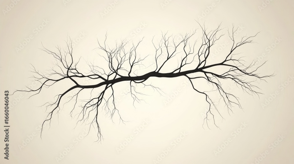 Fototapeta premium Silhouette of Leafless Branch Against Light Beige Background in Minimalist Style Perfect for Decoration