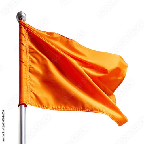 Orange Flag Waving on Pole isolated on transparent background