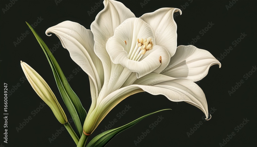 Obraz premium side profile of a single tuberose spike with white blossoms n realistic botanical r