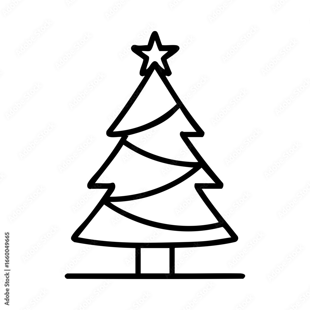 Fototapeta premium Minimal Christmas Tree with Ribbon and Star Icon