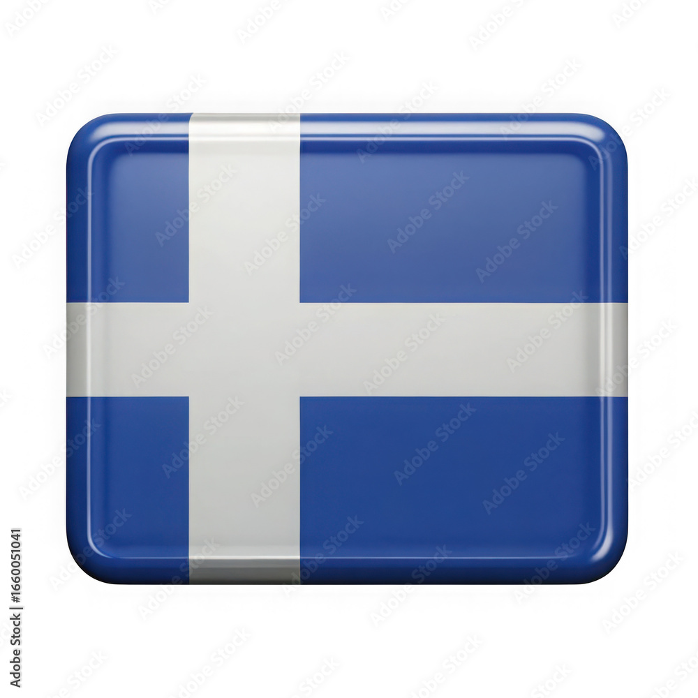 Obraz premium Shiny blue and white cross flag with rounded corners isolated on transparent background