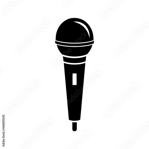 Black microphone vector illustration for karaoke singing and professional audio equipment design icon