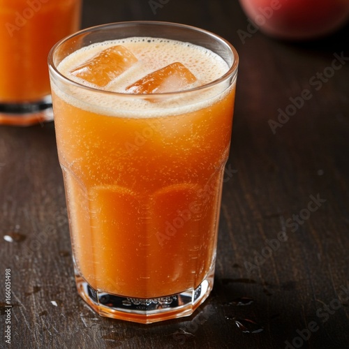 Wallpaper Mural Iced Peach Juice in Glass on Dark Wood Background Torontodigital.ca