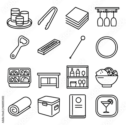 Set of minimalist kitchen icons for dining and cooking essentials