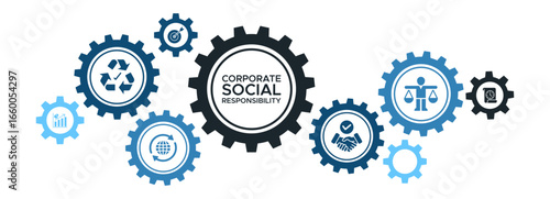 Corporate Social Responsibility and Sustainability Banner Featuring Long-Term Ethics and Market Strategies Icons
