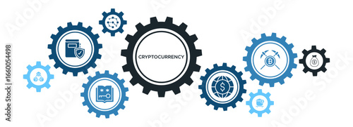 Cryptocurrency Blockchain and Decentralization Banner with Mining Rewards, Digital Money, and Ledgers Icons