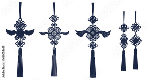 Traditional chinese ornamental tassels with intricate designs and birds