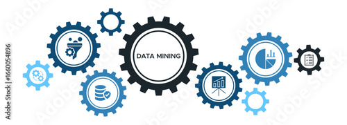 Data Mining and Statistical Analysis Banner Featuring Pre-Processing, Database Systems, and Evaluation Icons