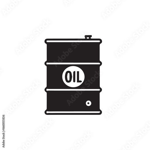 Black and white illustration of an oil barrel with the word OIL written on it