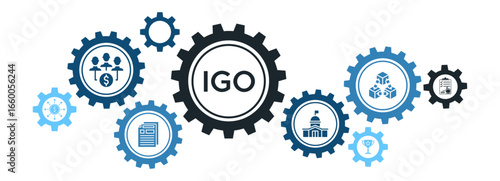 IGO (Initial Game Offering) Banner Vector Concept Featuring Icons for GameFi, Crowdfunding, Blockchain, and Token Governance