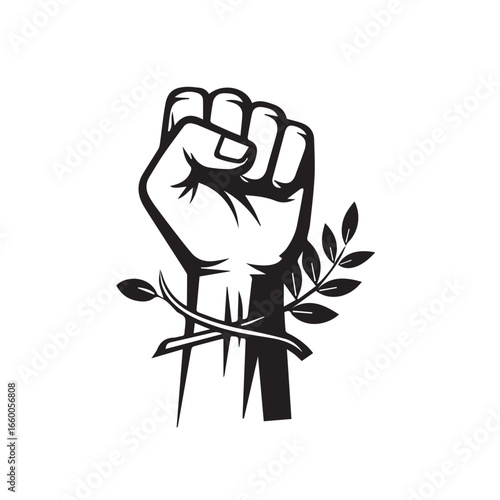 Empowered Fist Symbol of Unity, Strength and Resilience against a White Backdrop