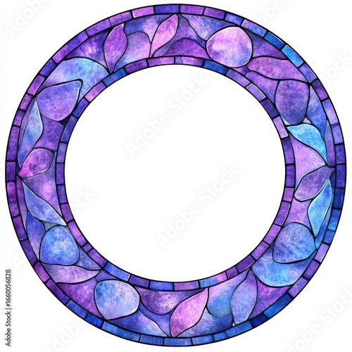 Abstract Watercolor Circular Frame with Purple and Blue Floral Design