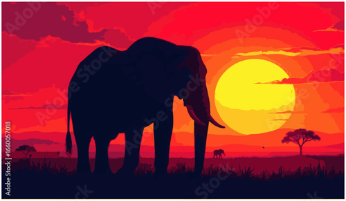 elephants in the sunset