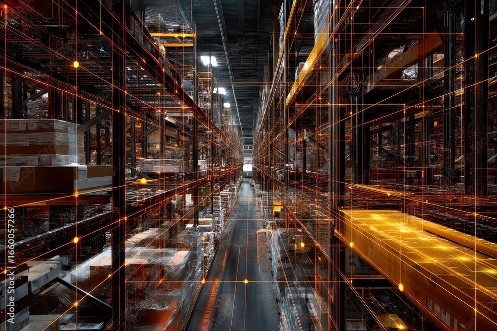 Fototapeta premium Digital warehouse controlled by central AI brain