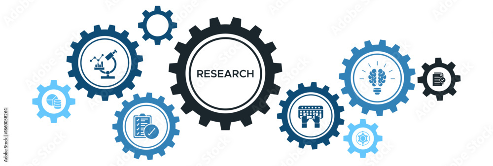 Research and Data Analysis Banner Vector Concept with Icons for Surveys, Knowledge Development, Data Entry, and Fact-Based Analysis Research and Data Analysis Banner Vector Concept with Icons for Surveys, Knowledge Development, Data Entry, and Fact-Based Analysis