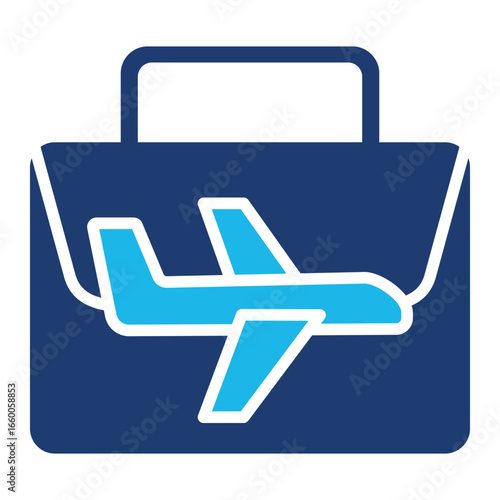 Business Trip Icon In Blue Monochrome Flat Design, Vector Illustration
