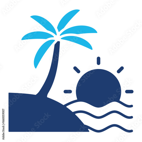 Beach Icon In Blue Monochrome Flat Design, Vector Illustration