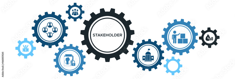 Vector Illustration for Stakeholder Relationship Banner Featuring Icons for Investors, Government, Community, Suppliers, and Trade Unions Vector Illustration for Stakeholder Relationship Banner Featuring Icons for Investors, Government, Community, Suppliers, and Trade Unions