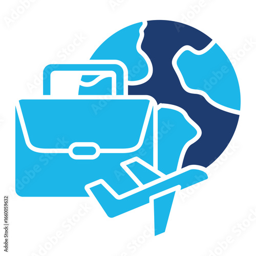 Business Trip Icon In Blue Monochrome Flat Design, Vector Illustration
