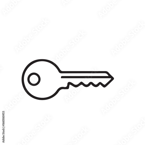 Minimalist vector illustration of a classic house key or security key icon, symbolizing the core concepts of access, protection, solutions, and unlocking potential for various applications.