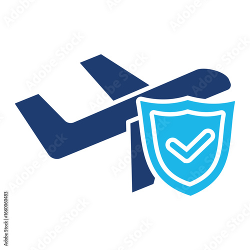 Travel Insurance Icon In Blue Monochrome Flat Design, Vector Illustration