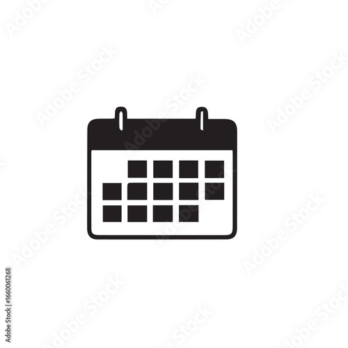 Simple black calendar icon. Vector illustration for schedule, date, appointment, and event planning. Isolated on a white background.
