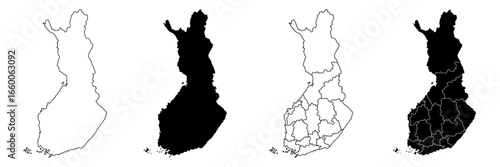 Finland map vector illustration, Finland map silhouette, Finland country,Political Map with Finland , Low detailed. Solid simple style, Black and white,Vector editable.	