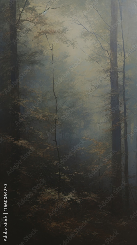 Naklejka premium Acrylic paint of woodland outdoors nature forest.
