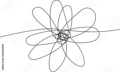 Flower-like structure composed of thick overlapping loops arranged in a circular form.