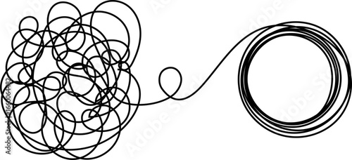 Knot with an adjacent circle formed by thick intertwining lines and a round element.