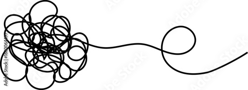 Knot with extended tail made from thick looping lines stretching into a long trailing curve.