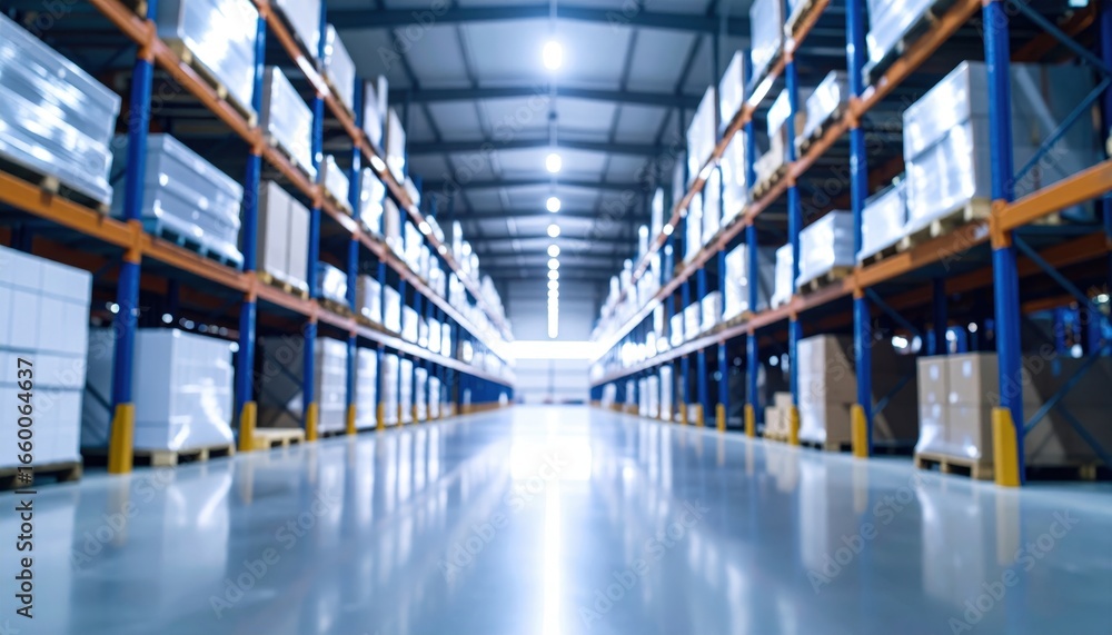 Fototapeta premium Exploring the blurred storage area warehouse photography industrial setting wide angle overhead lighting concept