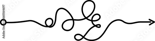 Loose double loop with exit arrow drawn with thick intertwined curves leading outward.