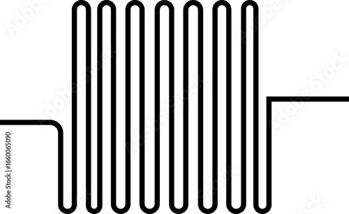 Vertical bars curve in spring-like oscillations creating repeated linear loops.
