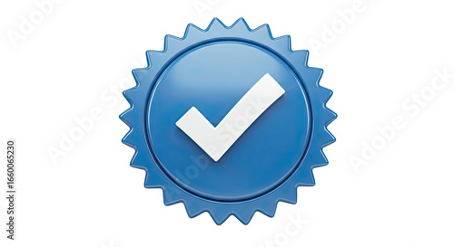 Shiny blue verified badge with white checkmark on black background