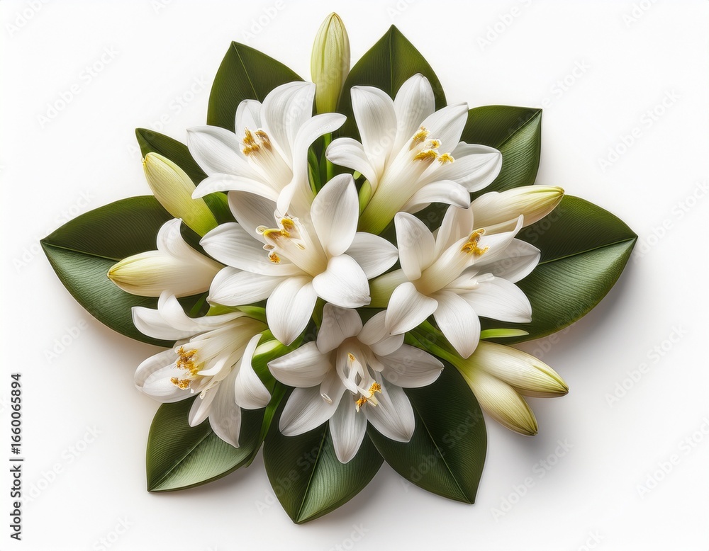 Fototapeta premium top view of a fully bloomed tuberose cluster n clean isolated for design user