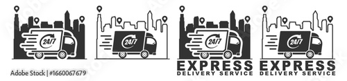 Fast Delivery Icons Collection, Express Truck Service, Shipping Courier Symbol, Logistic Transport Sign, Vector Illustration on transparent background