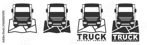Truck front silhouette icon, heavy transport vehicle graphic, cargo delivery automotive design on transparent background