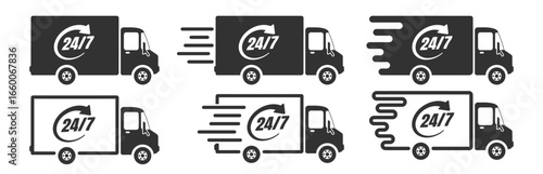 Fast Delivery Icons Collection, Express Truck Service, Shipping Courier Symbol, Logistic Transport Sign, Vector Illustration on transparent background