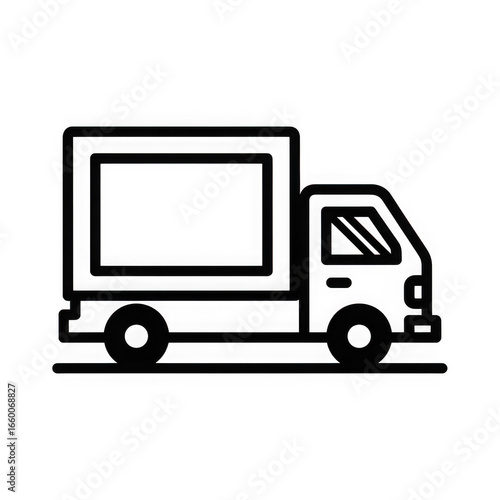 Black silhouette of a delivery truck isolated on transparent background