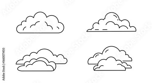 Four different types of clouds in a simple line drawing style