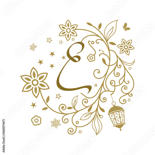 Abstract logo design for Eid al-Adha, featuring stylized crescent moon, star, and figures.
